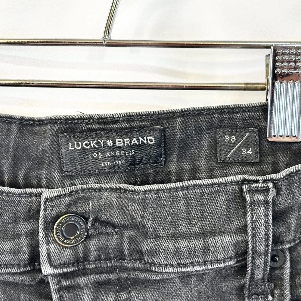 Lucky Brand 410 Athletic Straight Mens Jeans 38x34 Fade Black Stretch Denim 1323